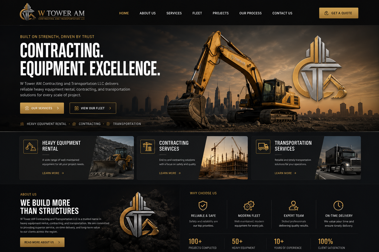 W Tower AM contracting and transportation website design by StriGrow Technologies